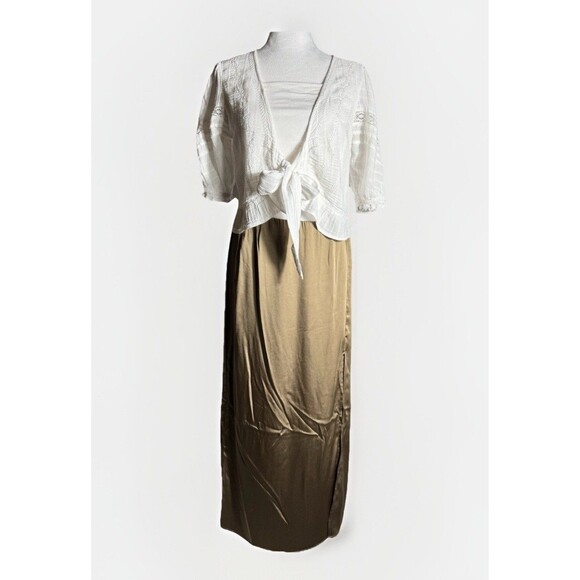 A New Day Target Women Satin Midi Skirt Gold Holiday Party Cocktail Size Large - Picture 7 of 7